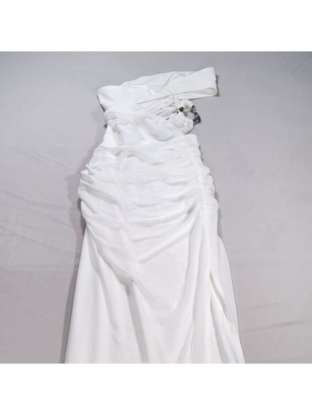 Peppermayo White Ruched Maxi Dress